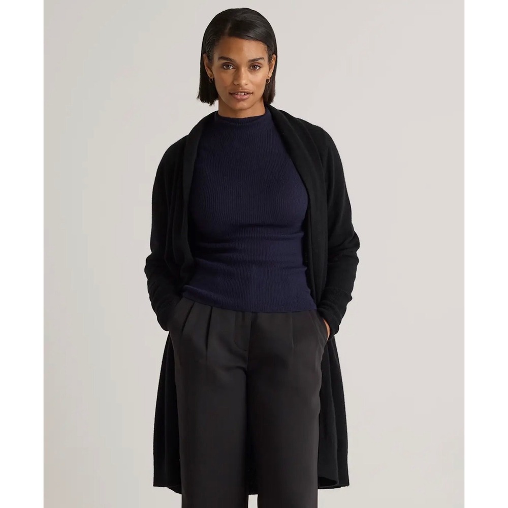 Quince Mongolian Cashmere Duster Cardigan Sweater Black XS NEW Quiet Luxury